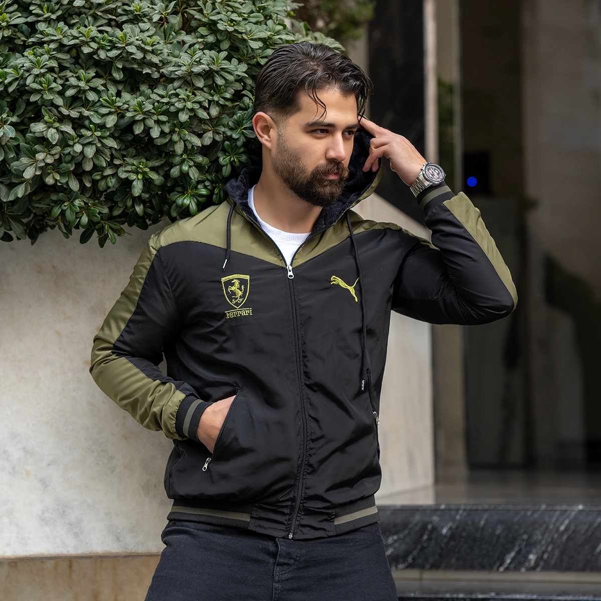 کاپشن مشکی سبز مردانه مدل Ferrari