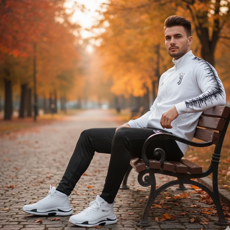 پکیج ست سوییشرت شلوار یوونتوس مردانه مدل R77 کفش ساقدار مردانه EMTO-سفید